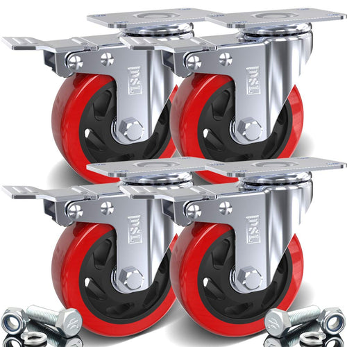 Jolof Store 100mm Heavy Duty Swivel Castor Wheels with Brakes - 700kg