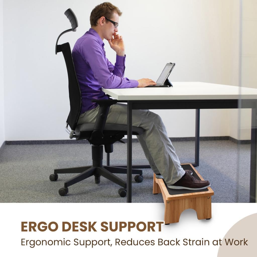 StrongTek Adjustable Under Desk Foot Rest | Ergonomic Wood Step Stool