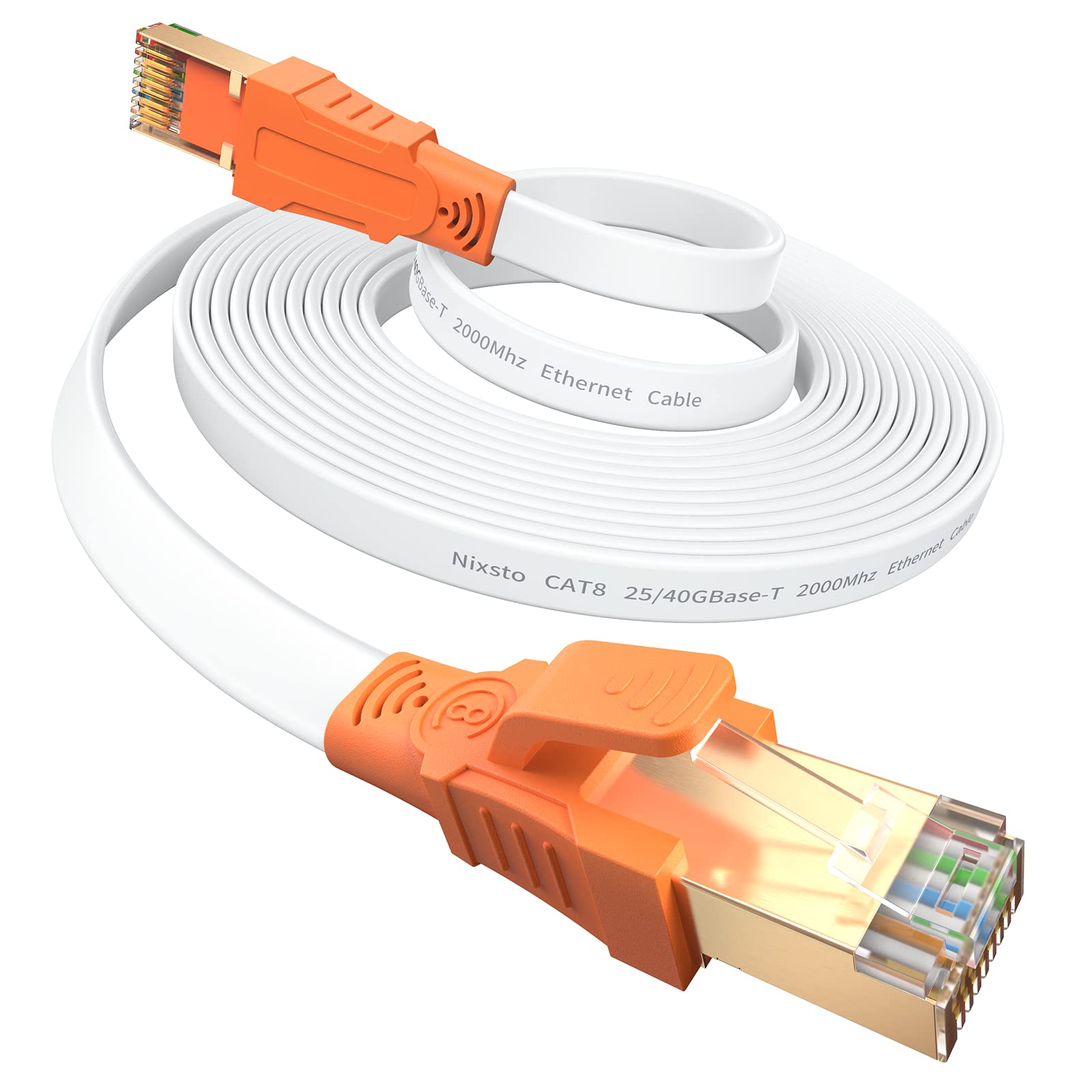 Nixsto Cat 8 Ethernet Cable 30m | 40Gbps High Speed Flat LAN Cable