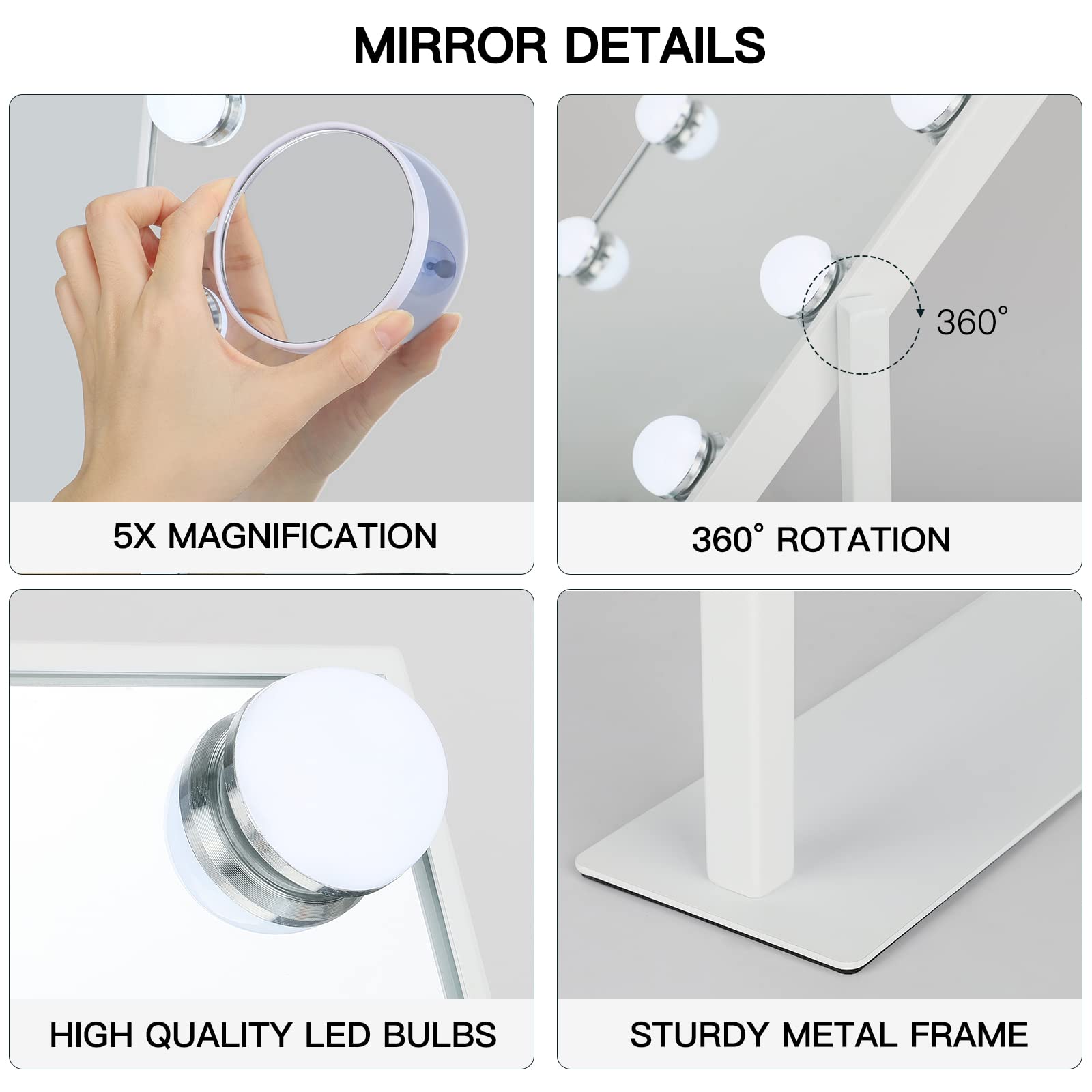 Dripex Hollywood LED Vanity Mirror | 12 Dimmable Bulbs & 3 Color Modes
