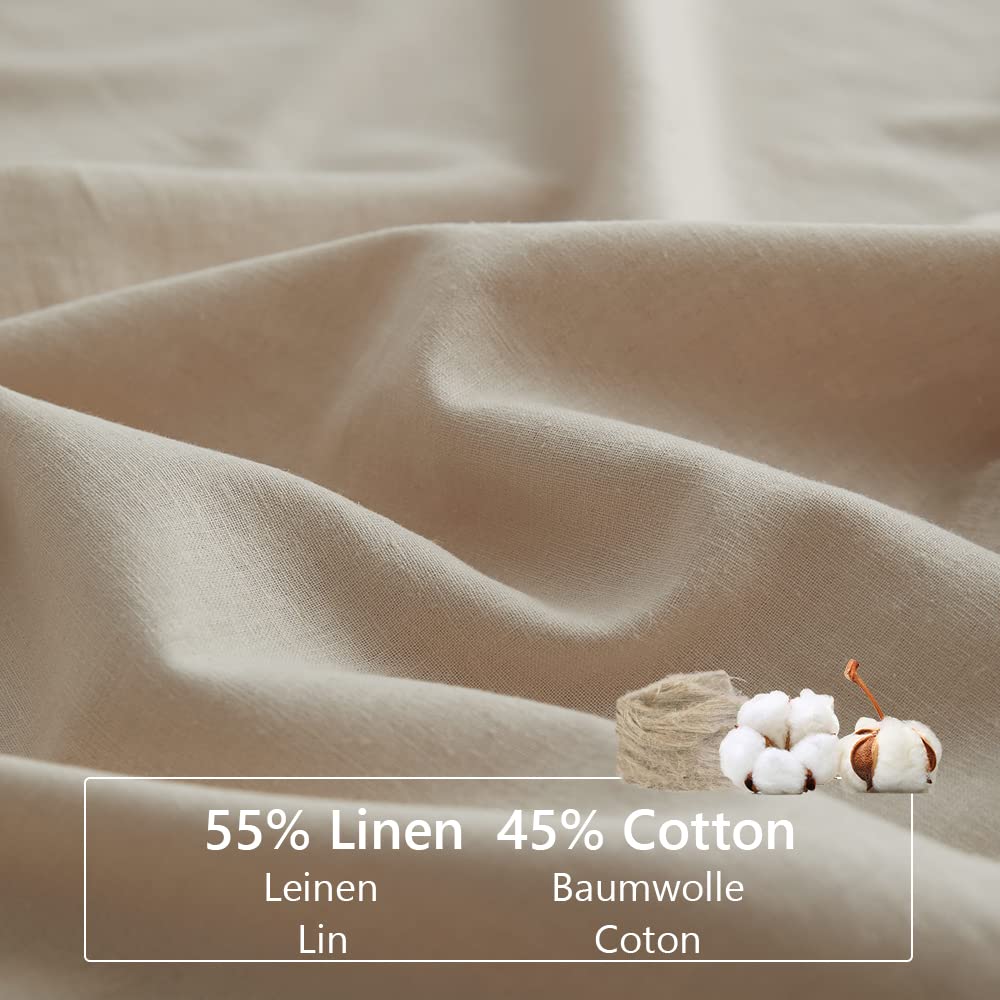 Simple&Opulence King Flat Sheet | Linen Cotton Blend Bed Sheet – Beige