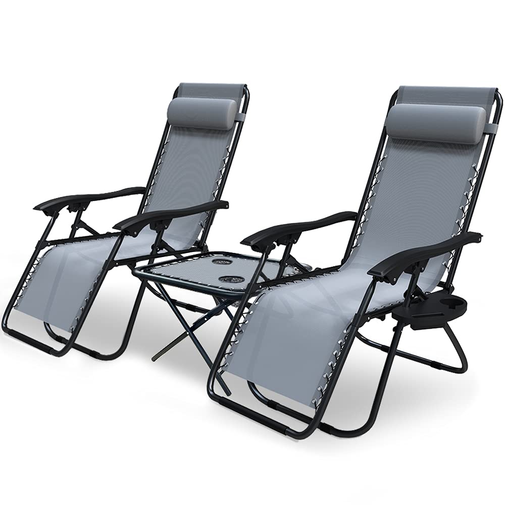 VOUNOT Zero Gravity Chair Set of 2 - Folding Recliner with Side Table
