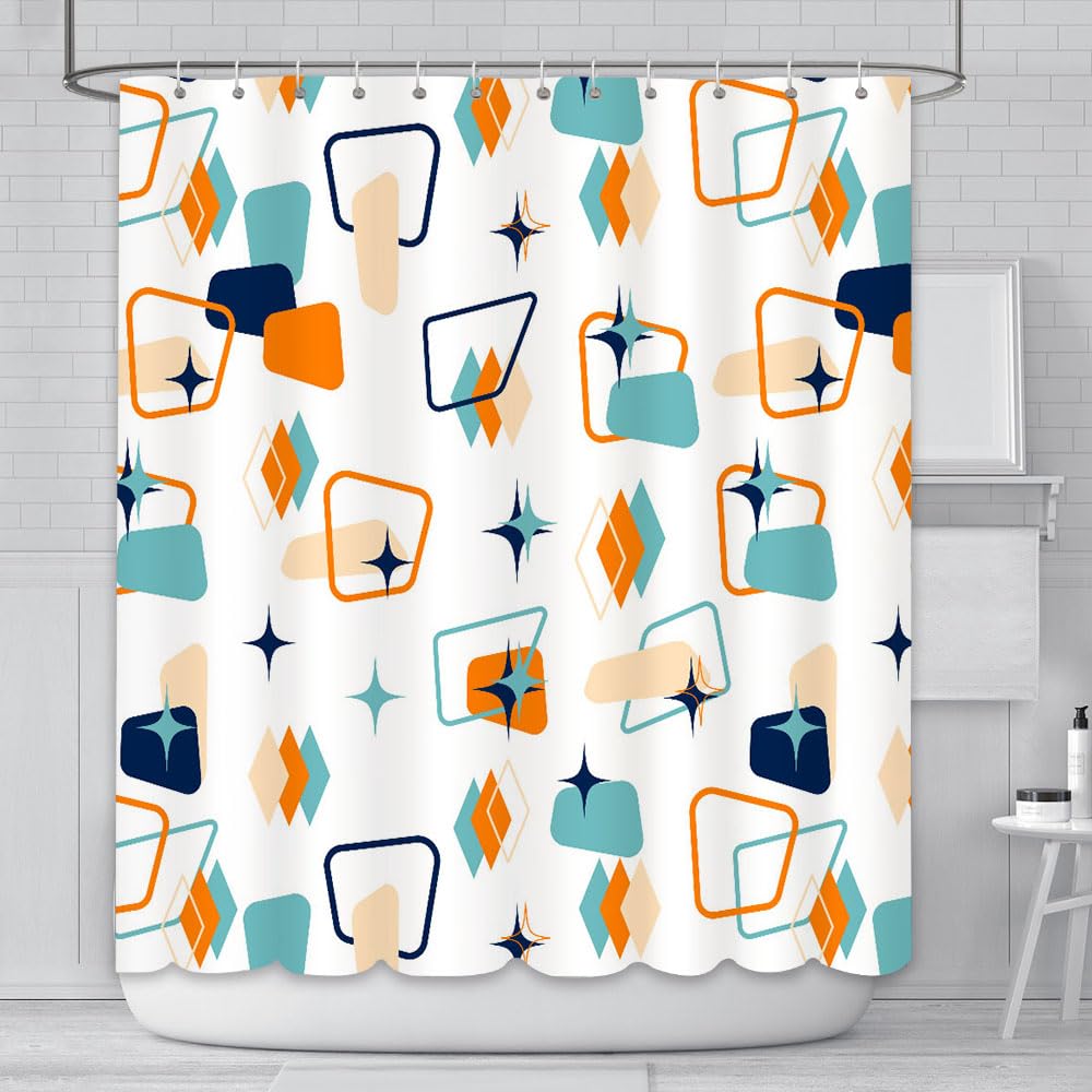Mid-Century Retro Geometric Shower Curtain | 71x71 Waterproof