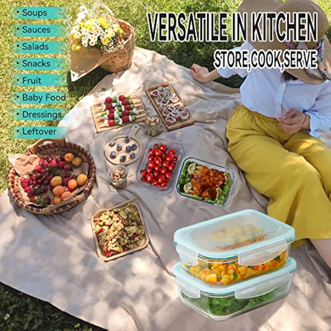 Luvan 1520ml Glass Food Storage Containers - 2 Pack Airtight Meal Prep Set