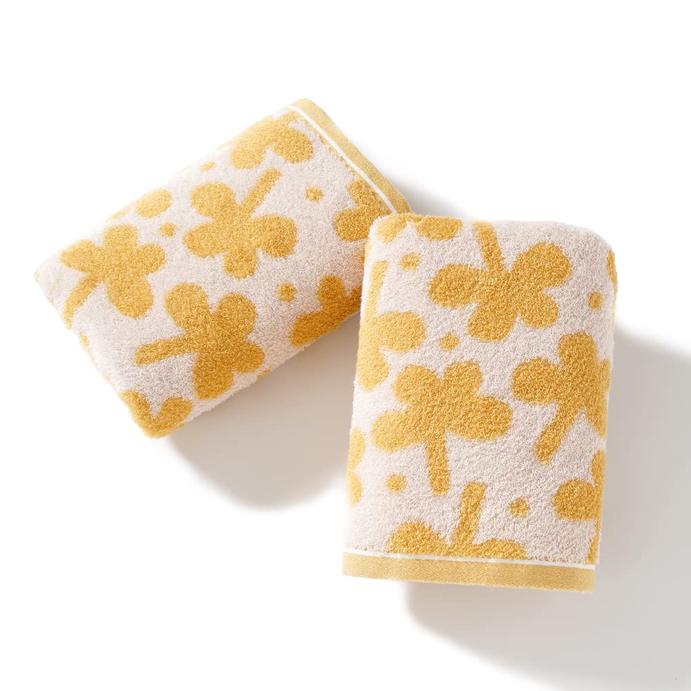 Jolof Store Yellow Clovers Cotton Hand Towels - Set of 2 (13 x 29 Inch)