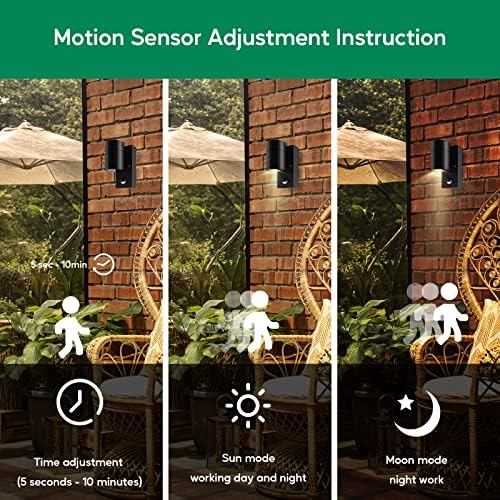 Jolof Store Outdoor Motion Sensor Wall Lights | IP44 Black Stainless Steel – 2 Pack