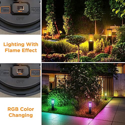 Ainostone Solar Torches | 4-Pack RGBW Flickering Flame Garden Lights