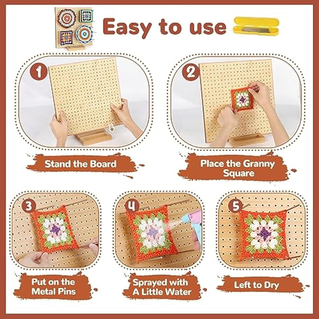 Aeelike 11" Bamboo Crochet Blocking Board with Pins for Granny Squares