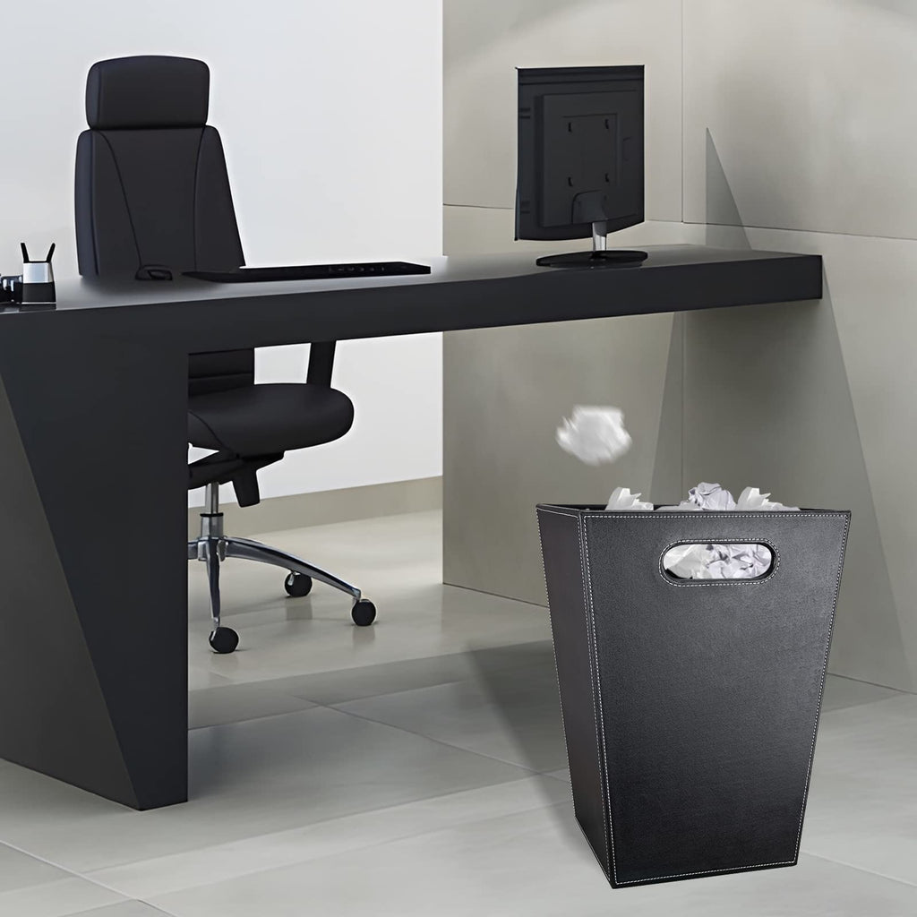 GORESE Office Square Waste Paper Bin Leather Modern Design Waste Paper Bin for Kitchen, Bathroom, Office Black
