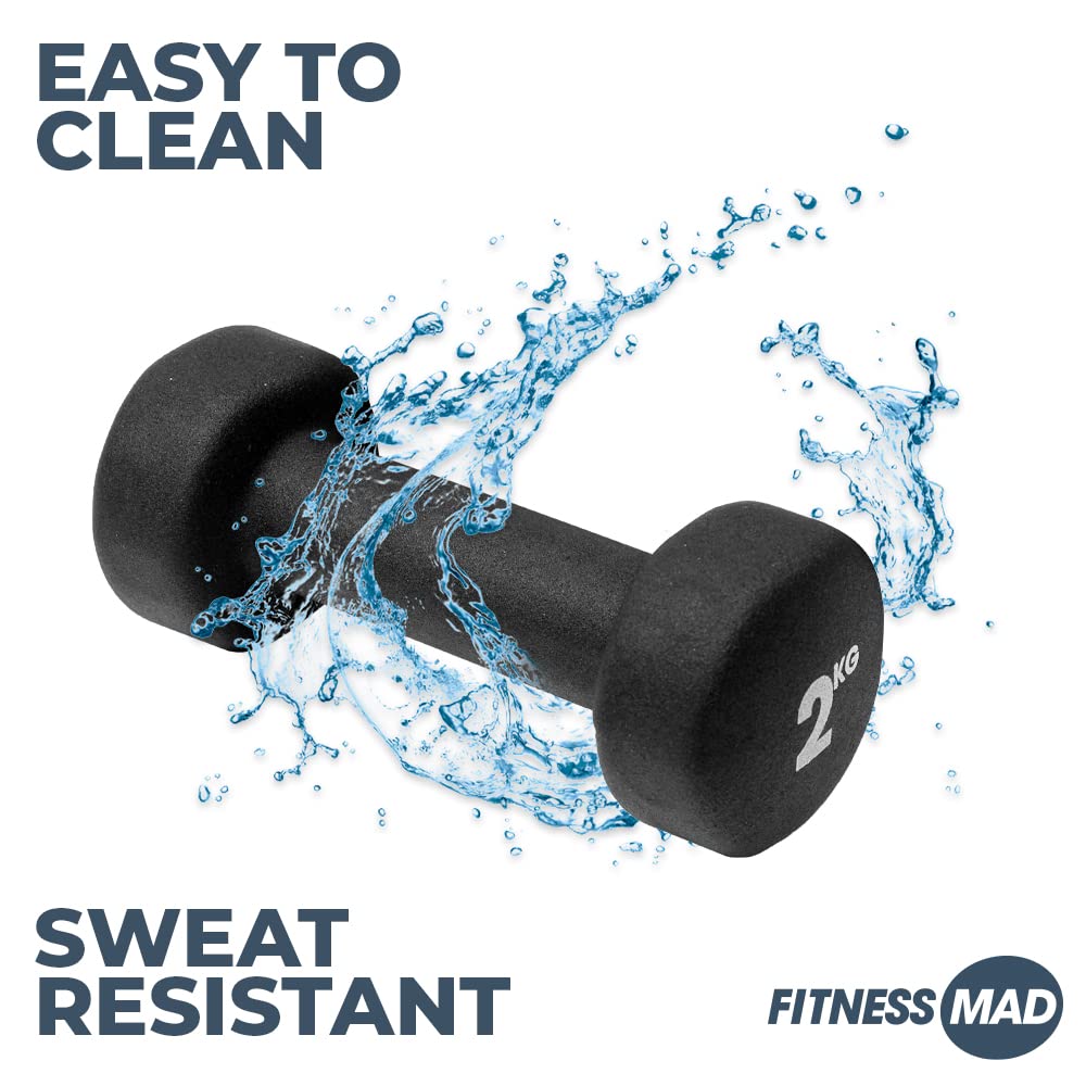 Fitness Mad Neoprene Hex Dumbbells – Pair of 6kg Cast Iron Hand Weights