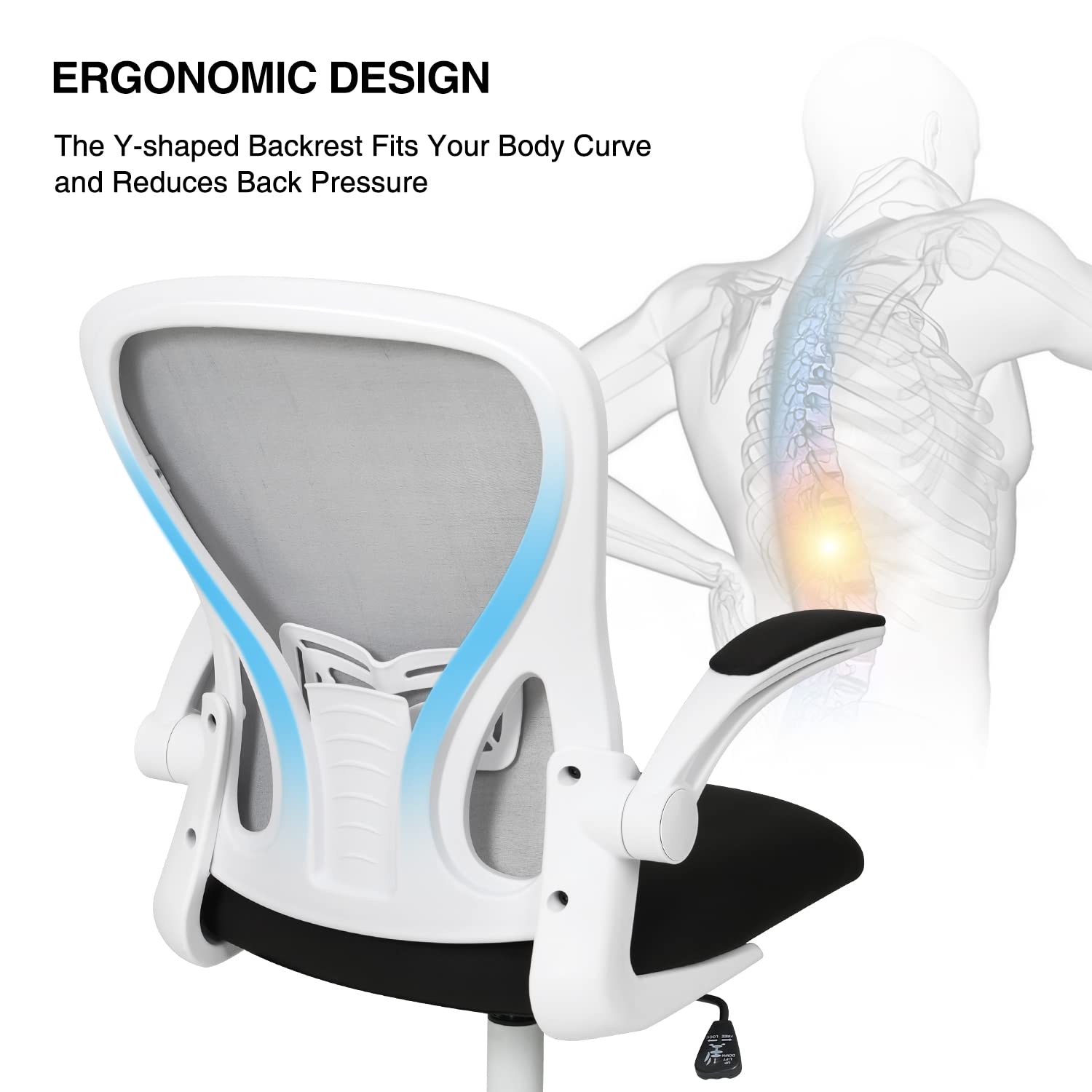 Fullwatt Ergonomic Mesh Office Chair – Flip-up Arms & Lumbar Support