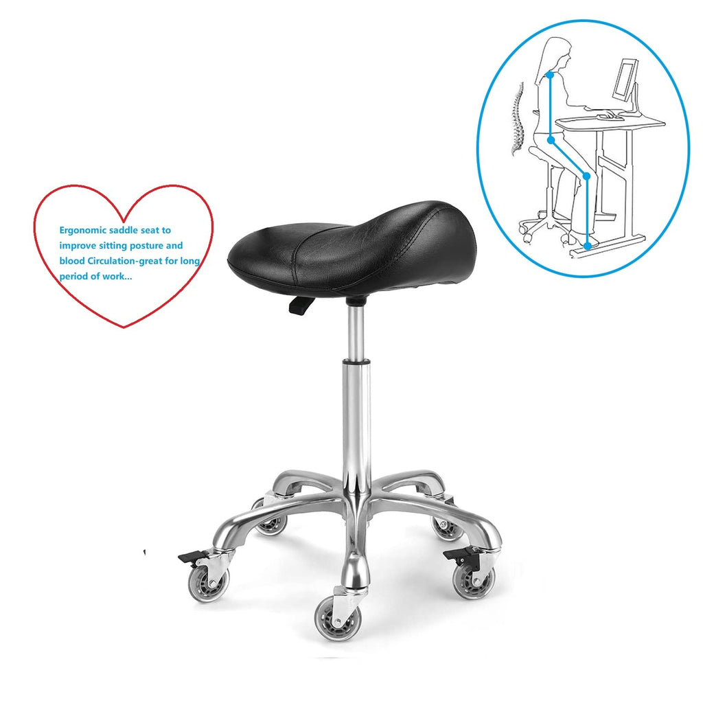 McDooFly Ergonomic Saddle Stool with Wheels Rolling Saddle Chair Heavy Duty Height Adjustable Swivel Hydraulic Stool for Dental Clinic Massage Salon - image 4