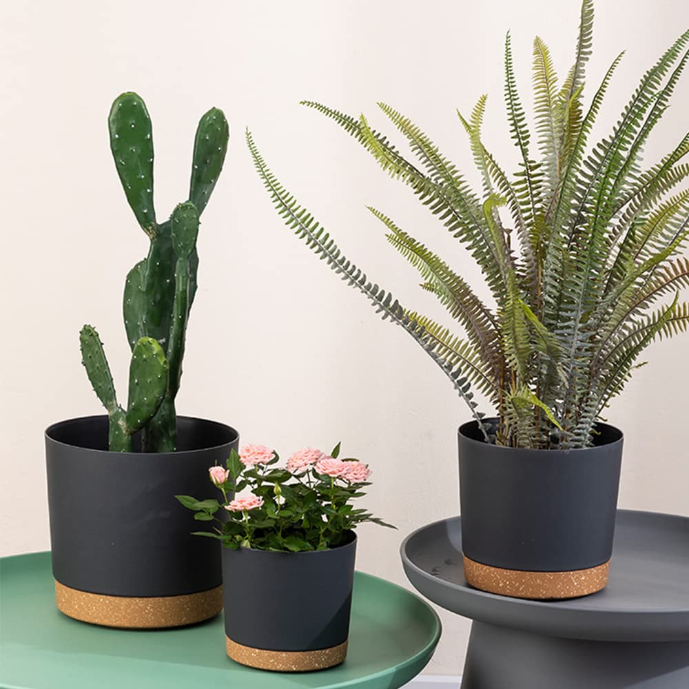 ZMTECH 30.5cm Modern Plastic Plant Pots with Drainage - Set of 2, Green