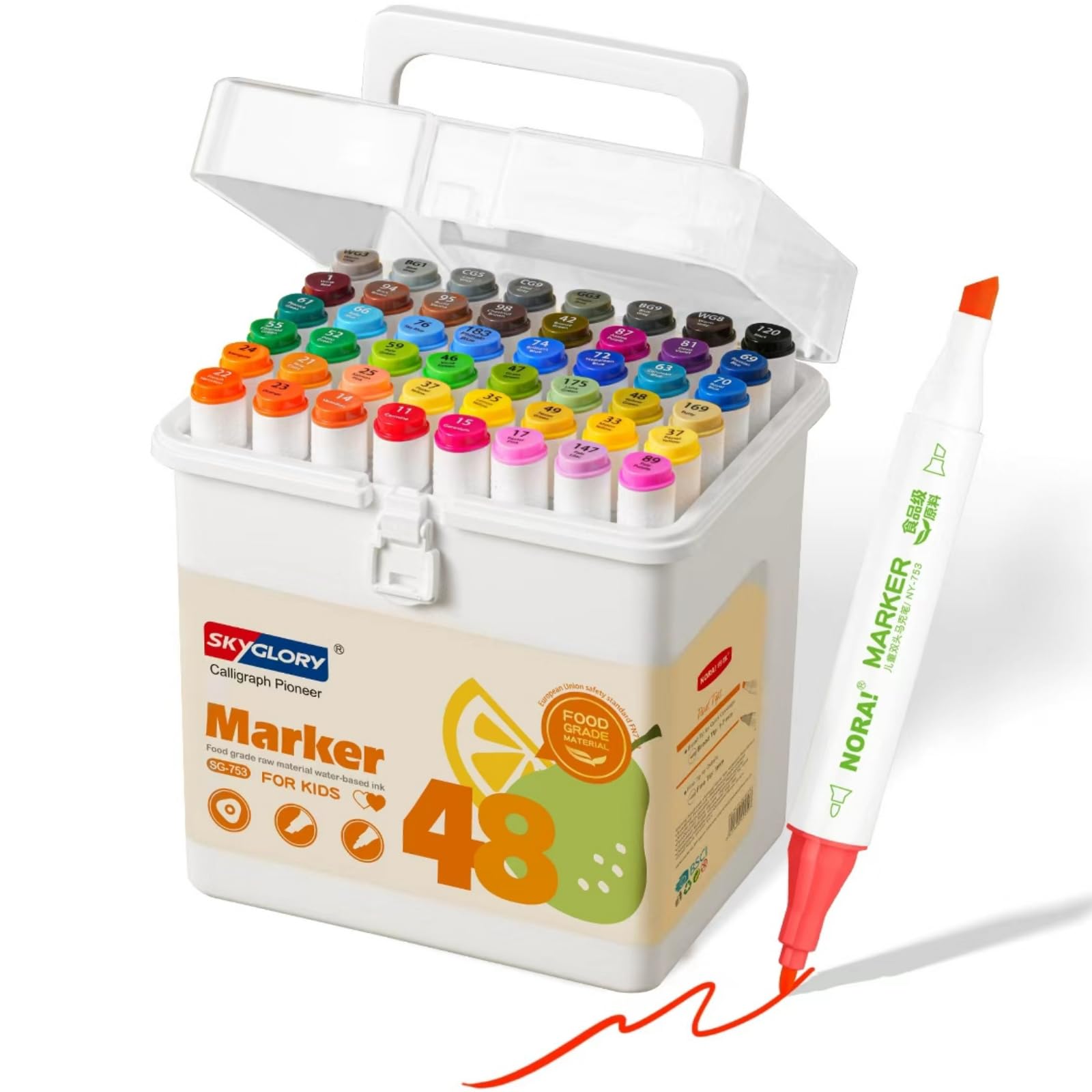 SKYGLORY 48 Colours Dual Tip Washable Water-Based Ink Marker Set