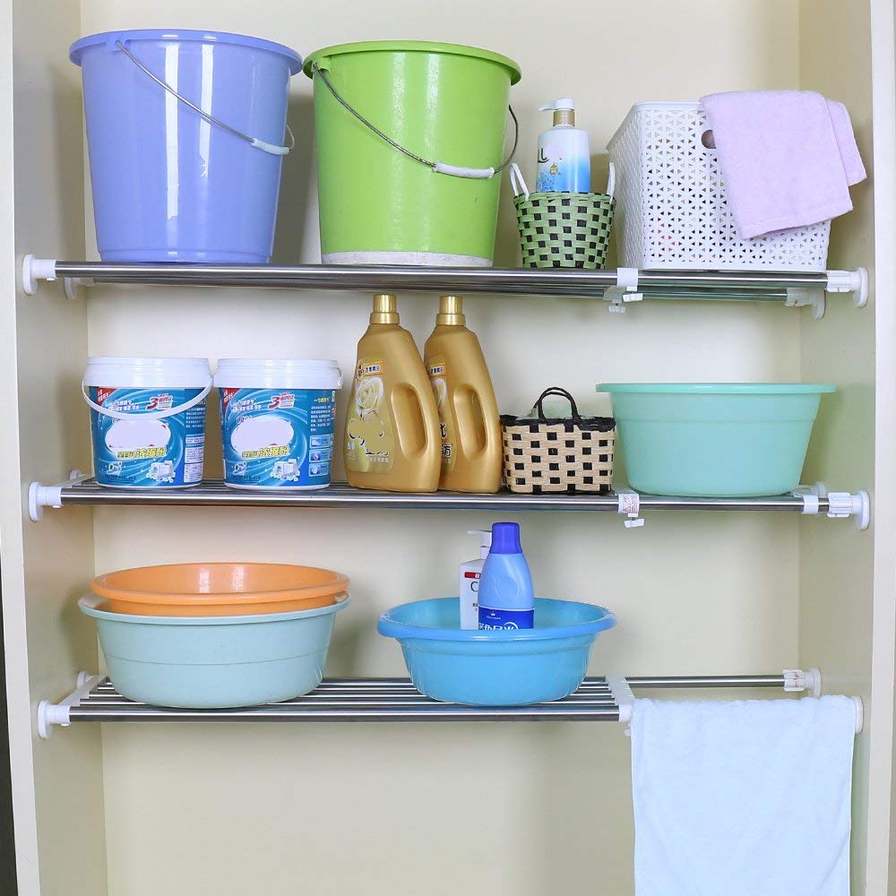 BAOYOUNI Expandable Tension Shelf | Adjustable Wardrobe Storage Rack