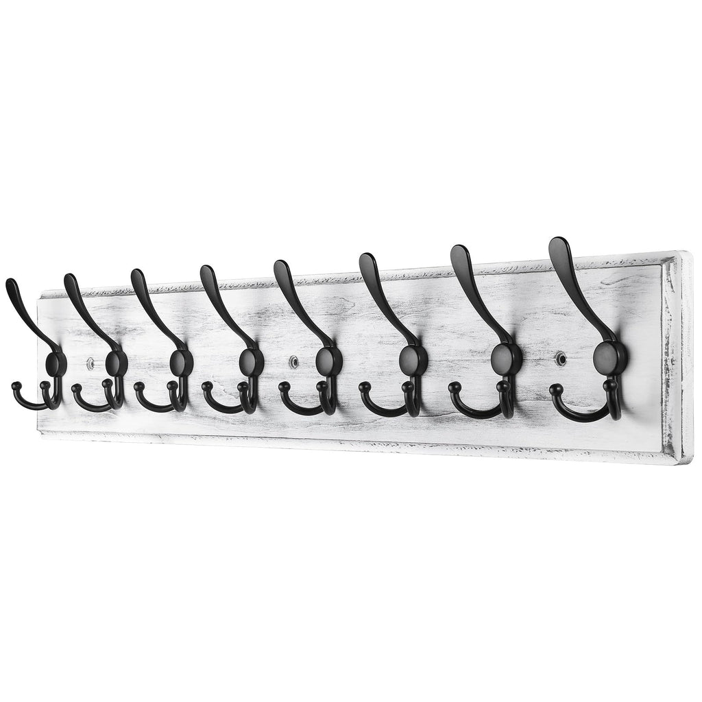 PHINGEER Wall Mounted Coat Rack | 8 Triple Hooks Heavy Duty Pine Wood