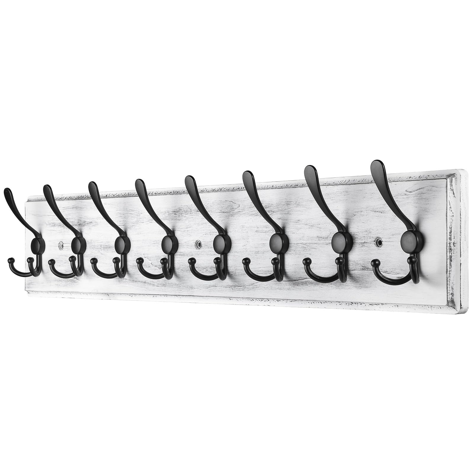 PHINGEER Wall Mounted Coat Rack | 8 Triple Hooks Heavy Duty Pine Wood