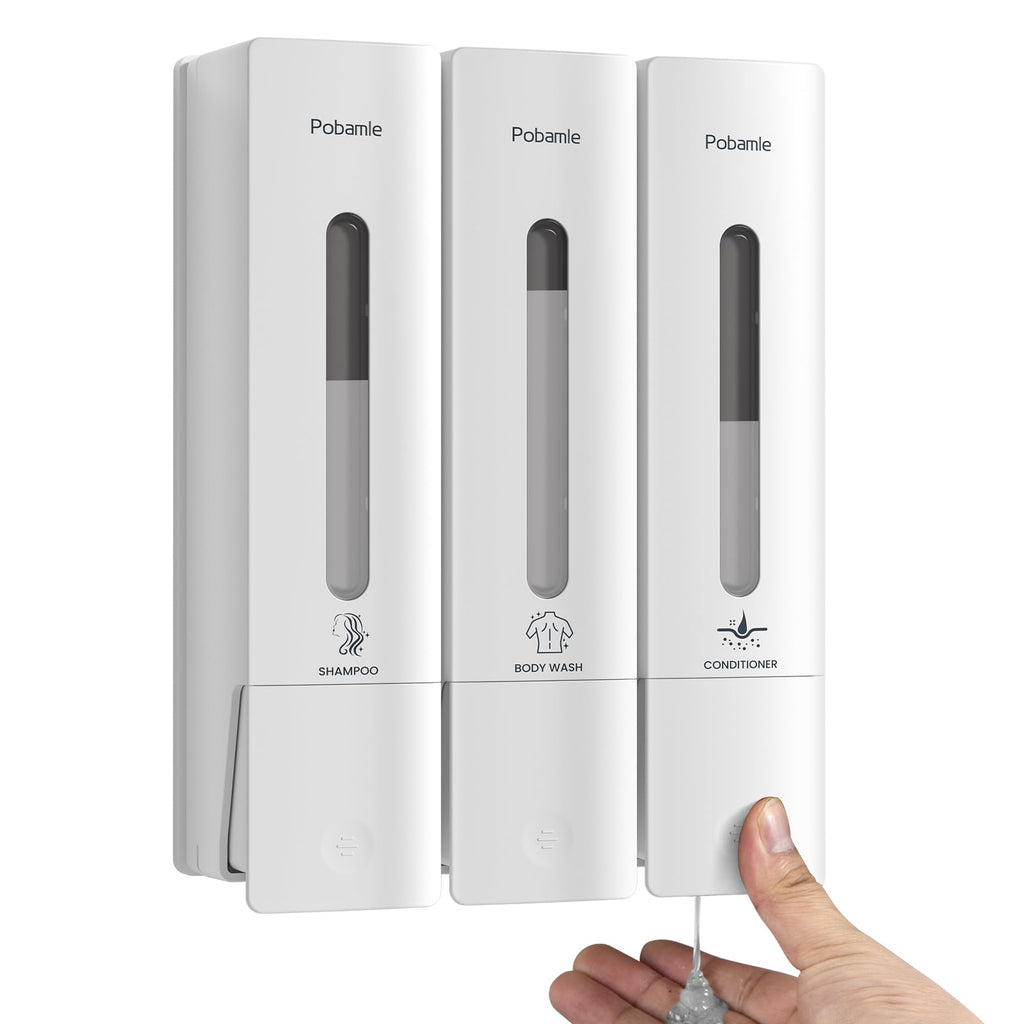 3-Chamber Wall Mounted Shower Soap Dispenser – 400ml White