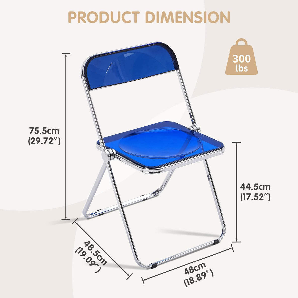 TAO ONE Acrylic Folding Chair Clear Morden Chrome Chair-Blue - image 2