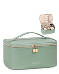 Prite Large Leather Makeup Bag – Waterproof Travel Cosmetic Case (Green)