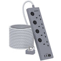 HANYCONY 5M Extension Lead – 4 Way Socket with 4 USB Ports, Wall Mount Gray