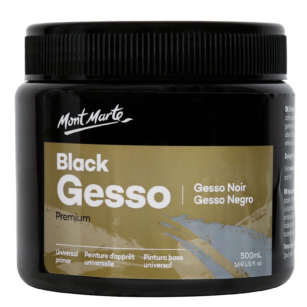 Mont Marte Black Gesso 500ml (17oz) - Universal Primer for Oil & Acrylic