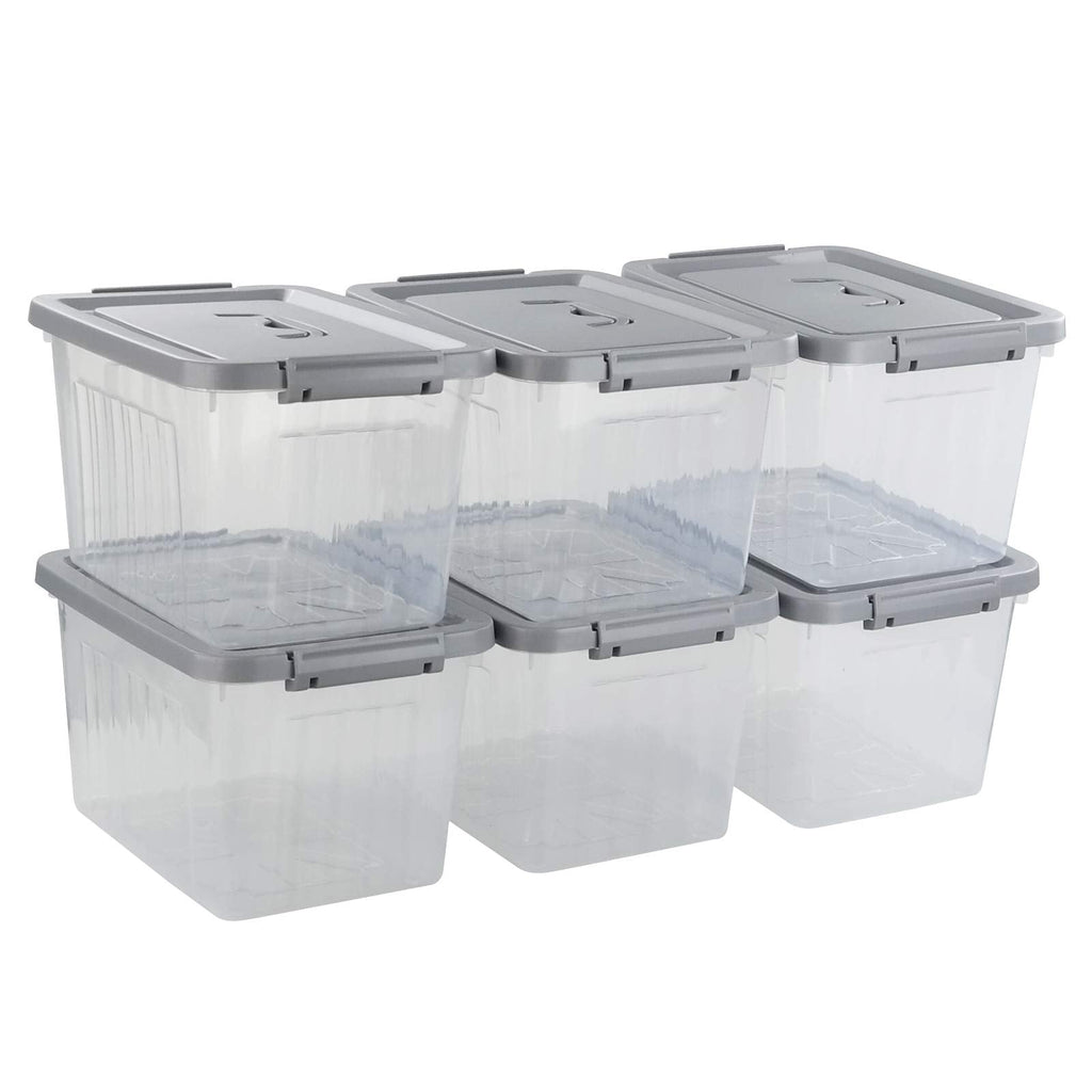 Gitany 12L Plastic Latching Storage Box with Lid, Clear 6-Pack Set