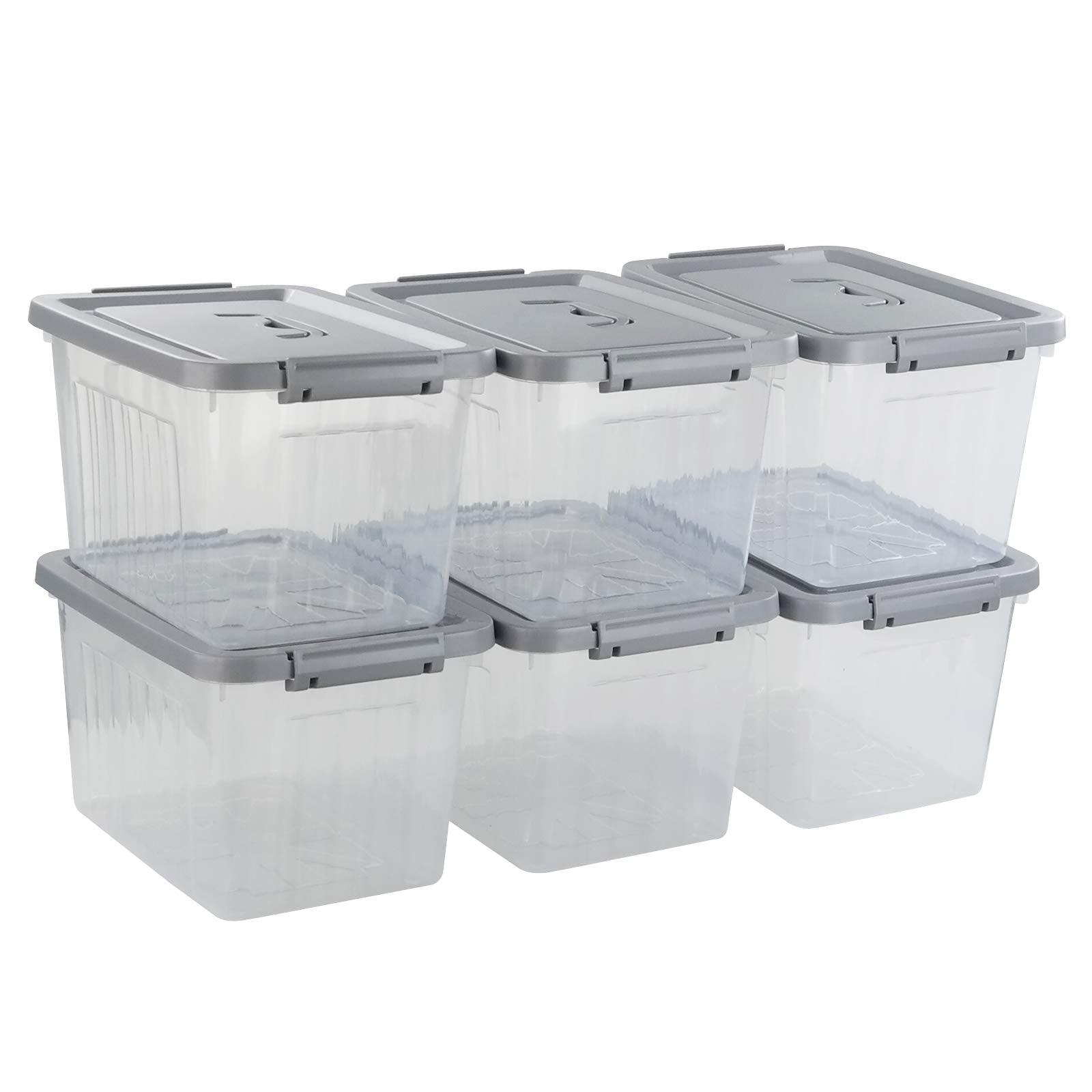 Gitany 12L Plastic Latching Storage Box with Lid, Clear 6-Pack Set