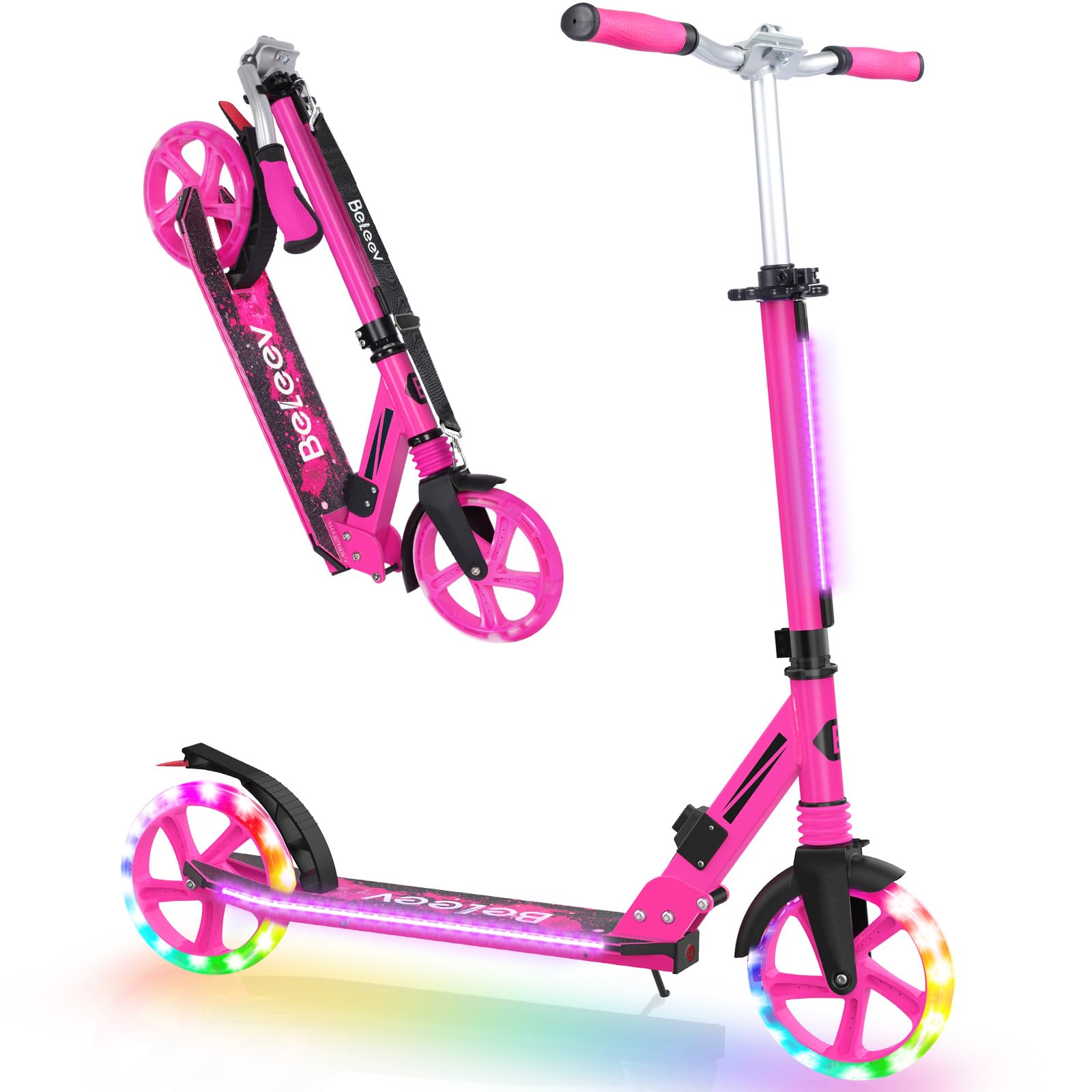BELEEV V8 Light-Up Folding Scooter – Adjustable 2-Wheel Commuter for Kids