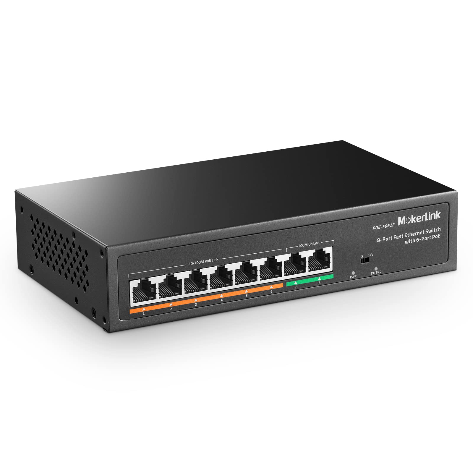 MokerLink 8 Port PoE Switch | 6 PoE+ Ports, 2 Uplink, 78W Fanless Metal
