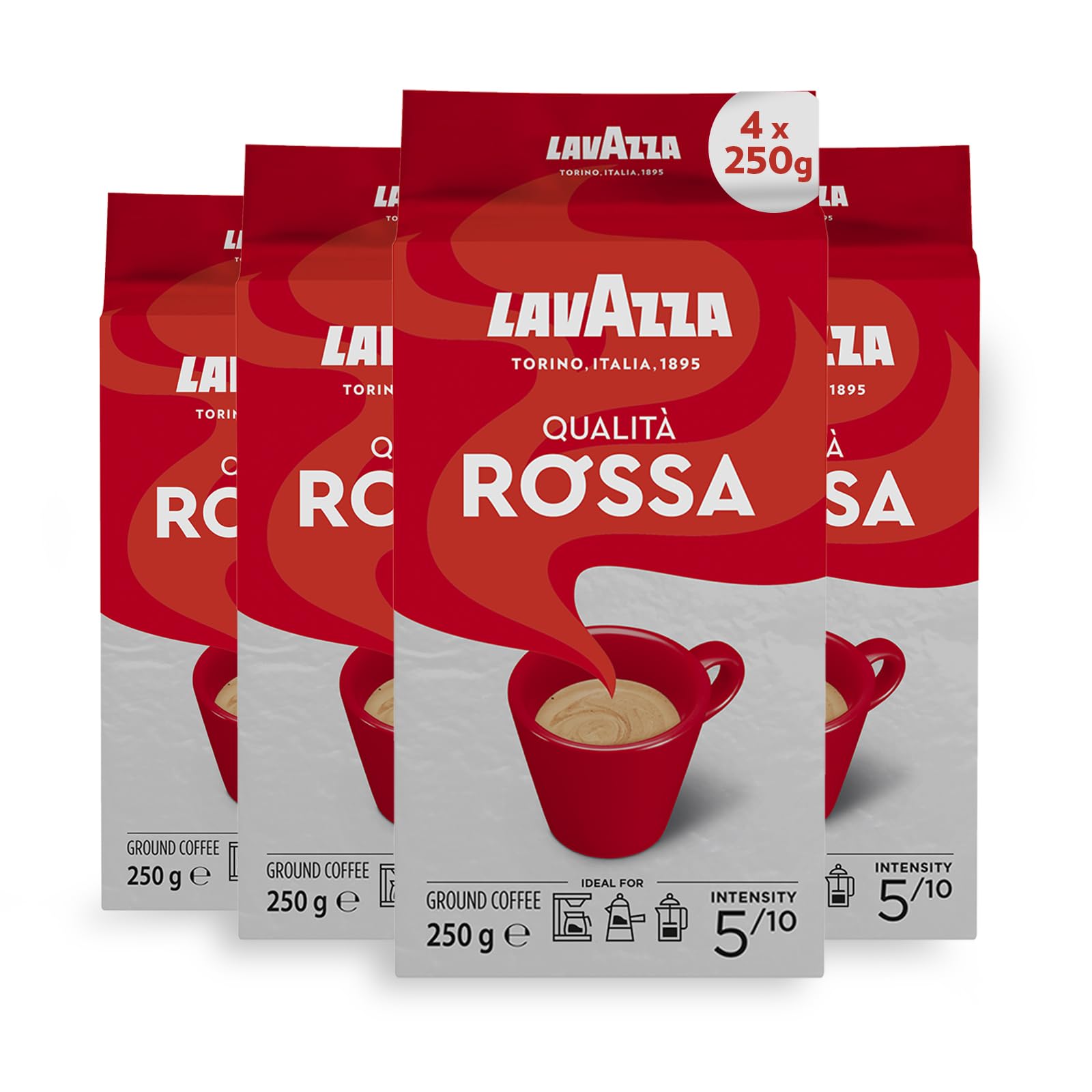 Lavazza Qualità Rossa Ground Coffee - Medium Roast, 250g (4-Pack)
