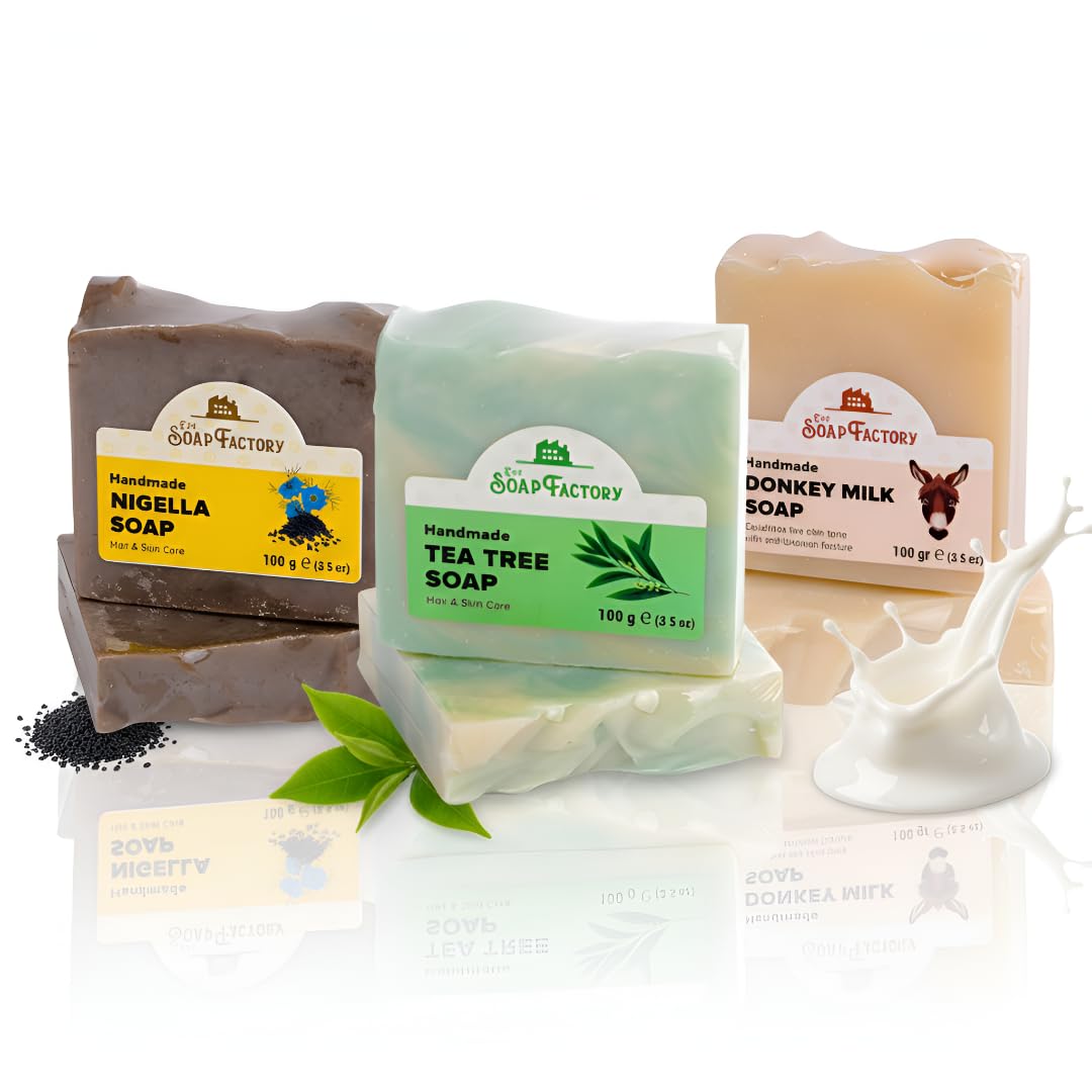 Handmade Soap Gift Set - Donkey Milk, Tea Tree & Nigella (3 Pack)