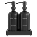 Jolof Store Glass Hand Soap and Lotion Dispenser Set with Tray | Black