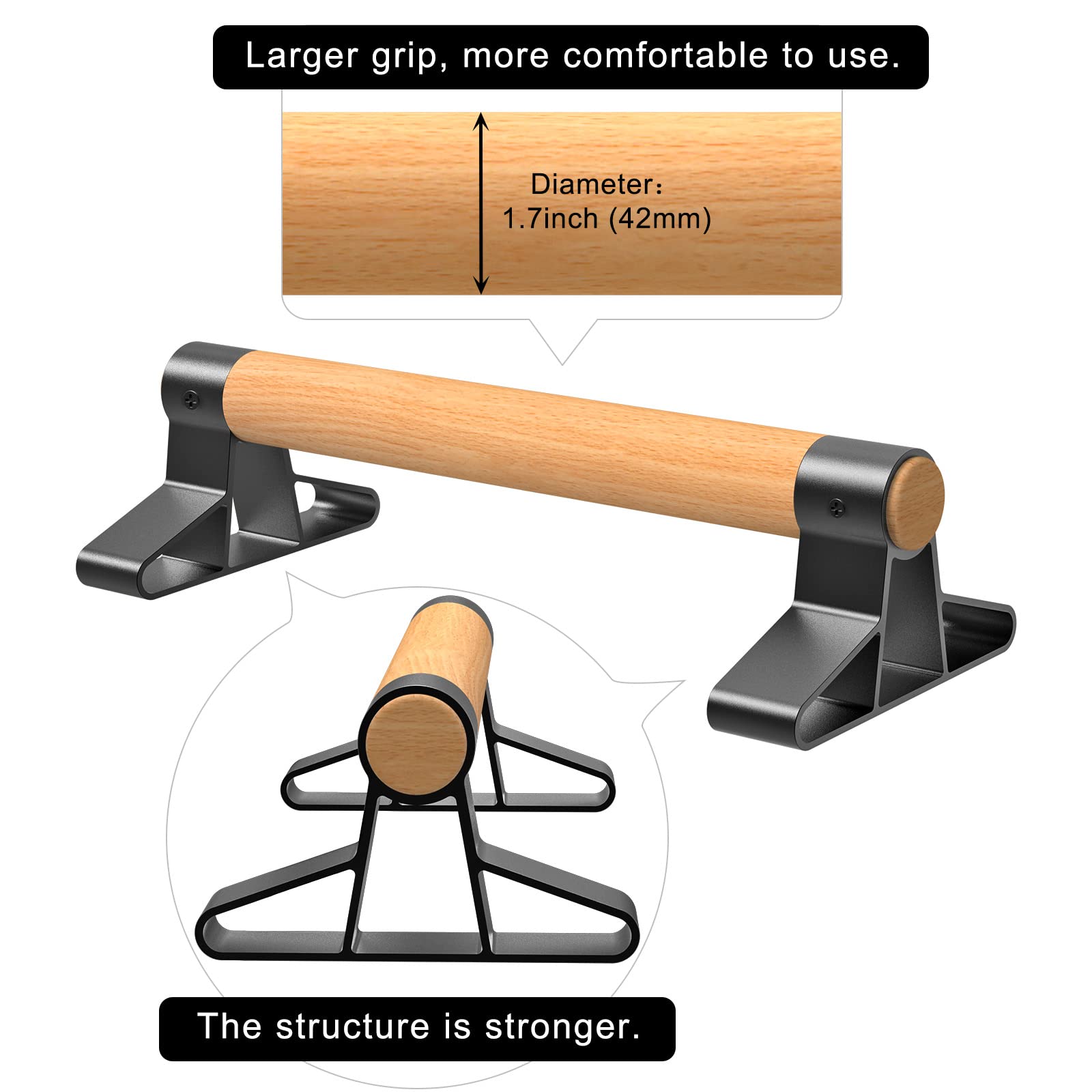 SELEWARE Wood Parallettes – Alloy Steel Push Up Bars for Gymnastics