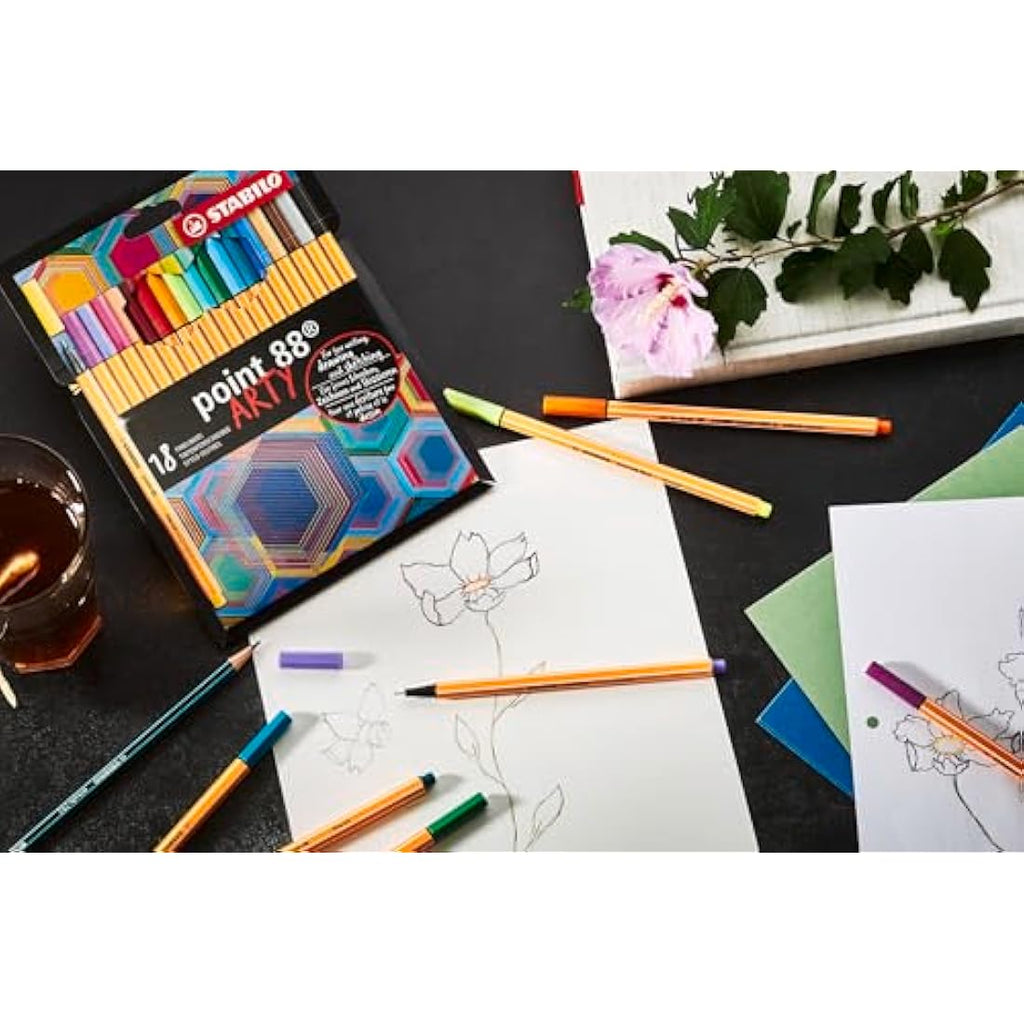 STABILO Point 88 Fineliner Pens – ARTY Set of 65 Assorted Colours