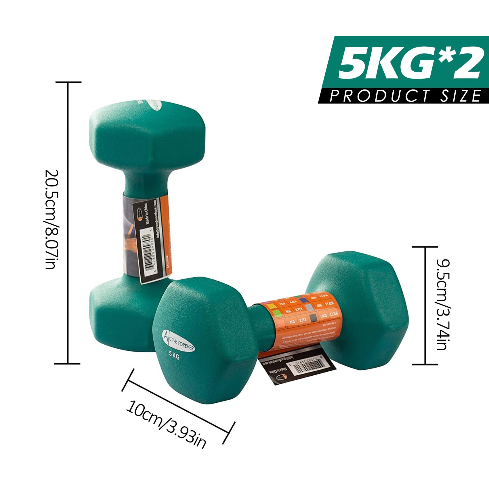 ACTIVE FOREVER Hex Dumbbells Set of 2 | 5kg Neoprene Non-Slip Weights