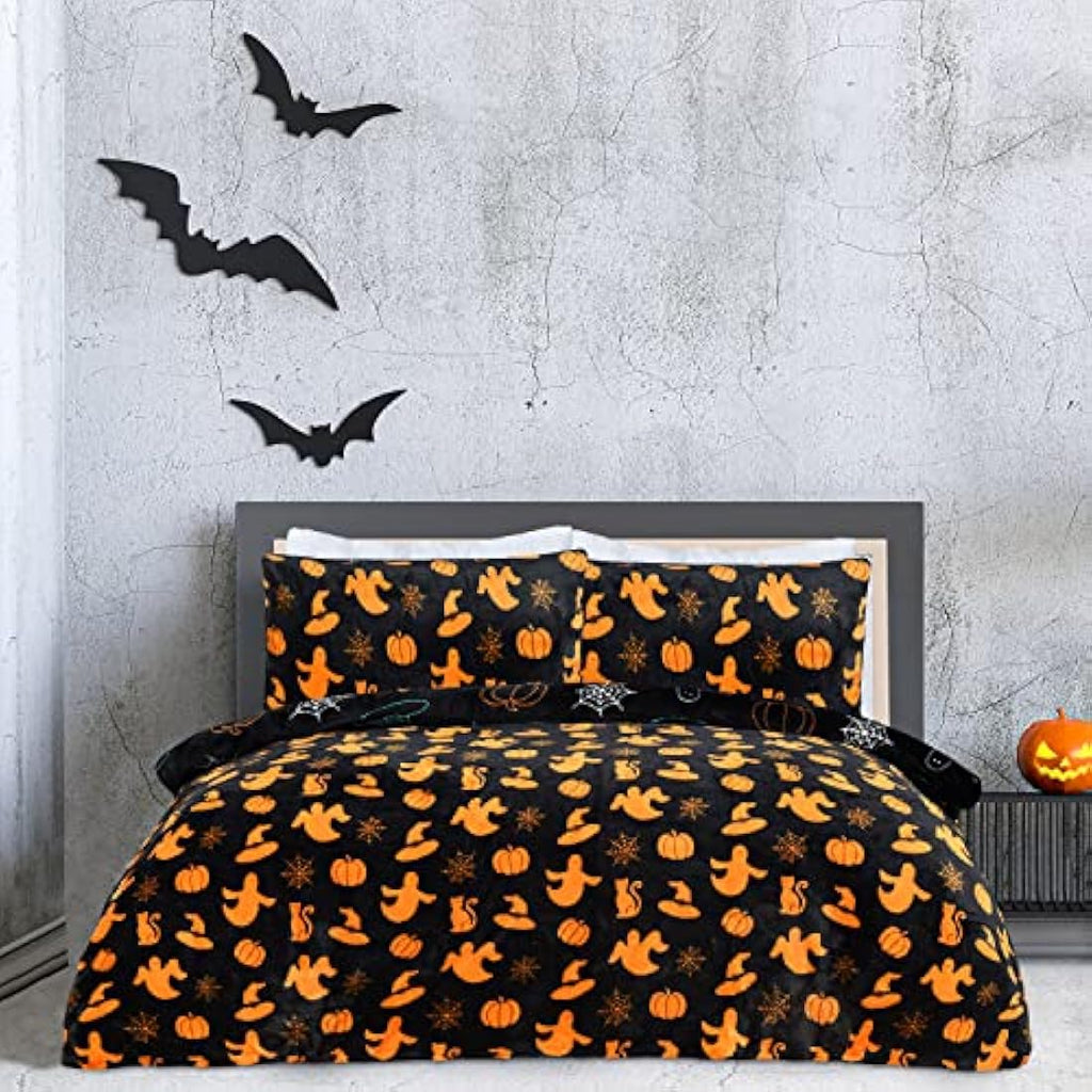 Sleepdown Halloween Spooky Ghost Flannel Fleece Reversible Duvet Set