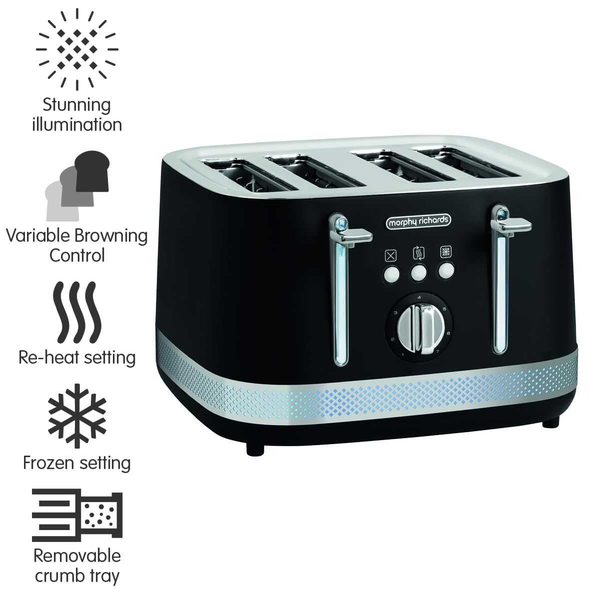 Morphy Richards Illumination 4 Slice Toaster | Black, 7 Settings