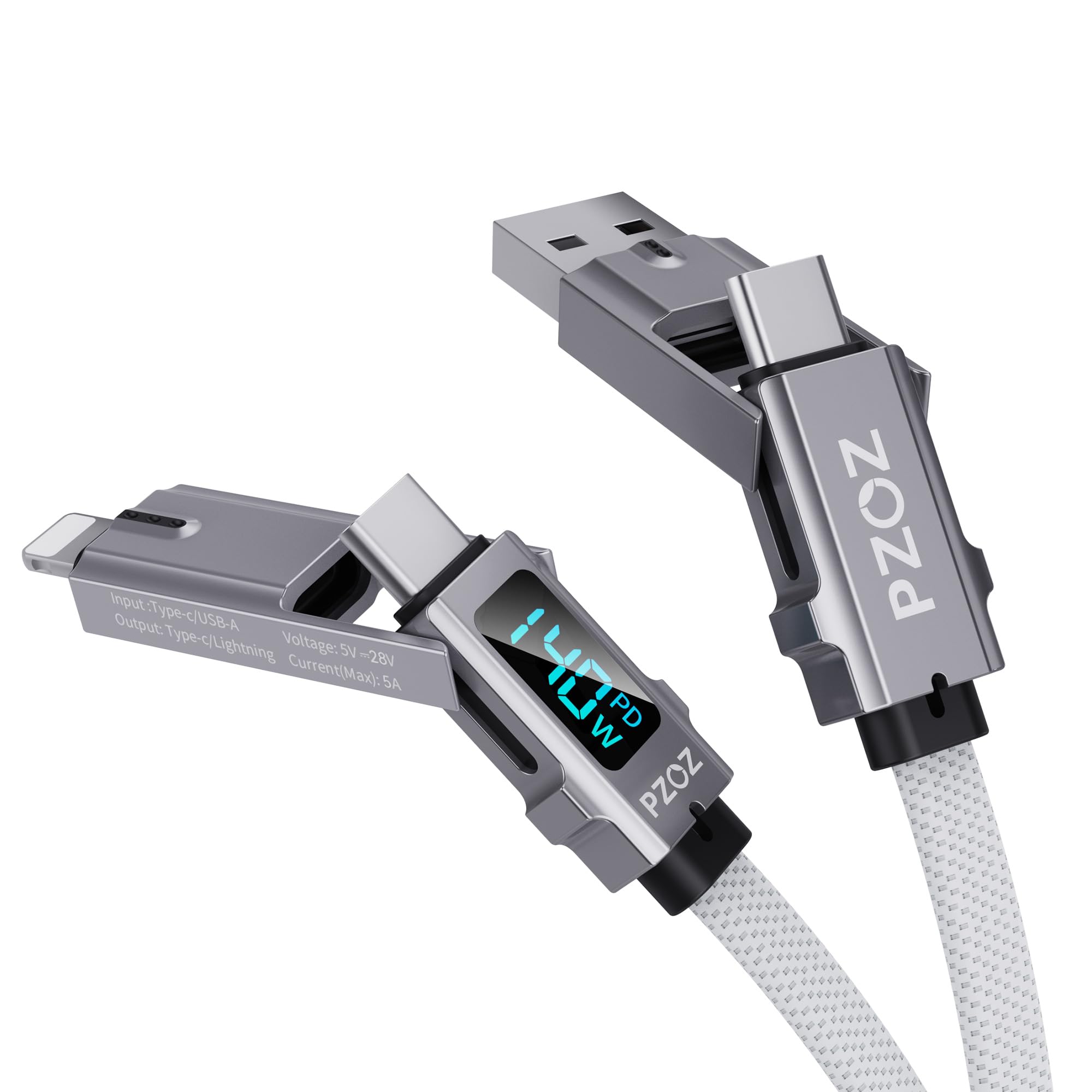 PZOZ 140W 4-in-1 USB Fast Charging Cable with LED Display | Jolof Store