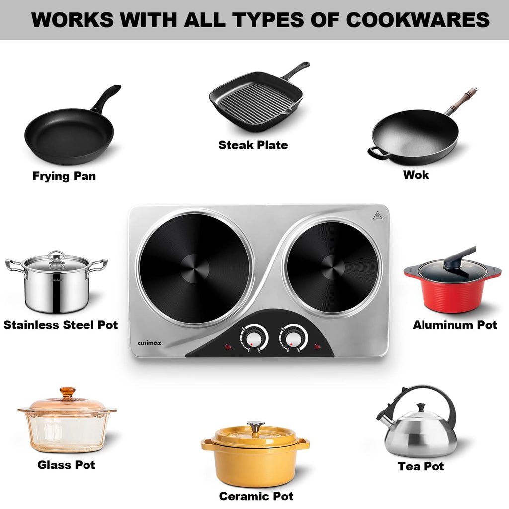 CUSIMAX Double Hot Plate – 2500W Portable Electric Burner Cooktop
