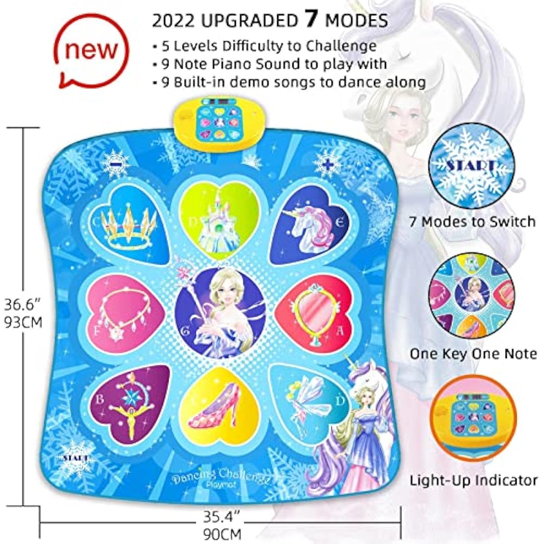 Sunlin Frozen Unicorn Dance Mat | 7 Game Modes Kids Toy for Girls Ages 3-12