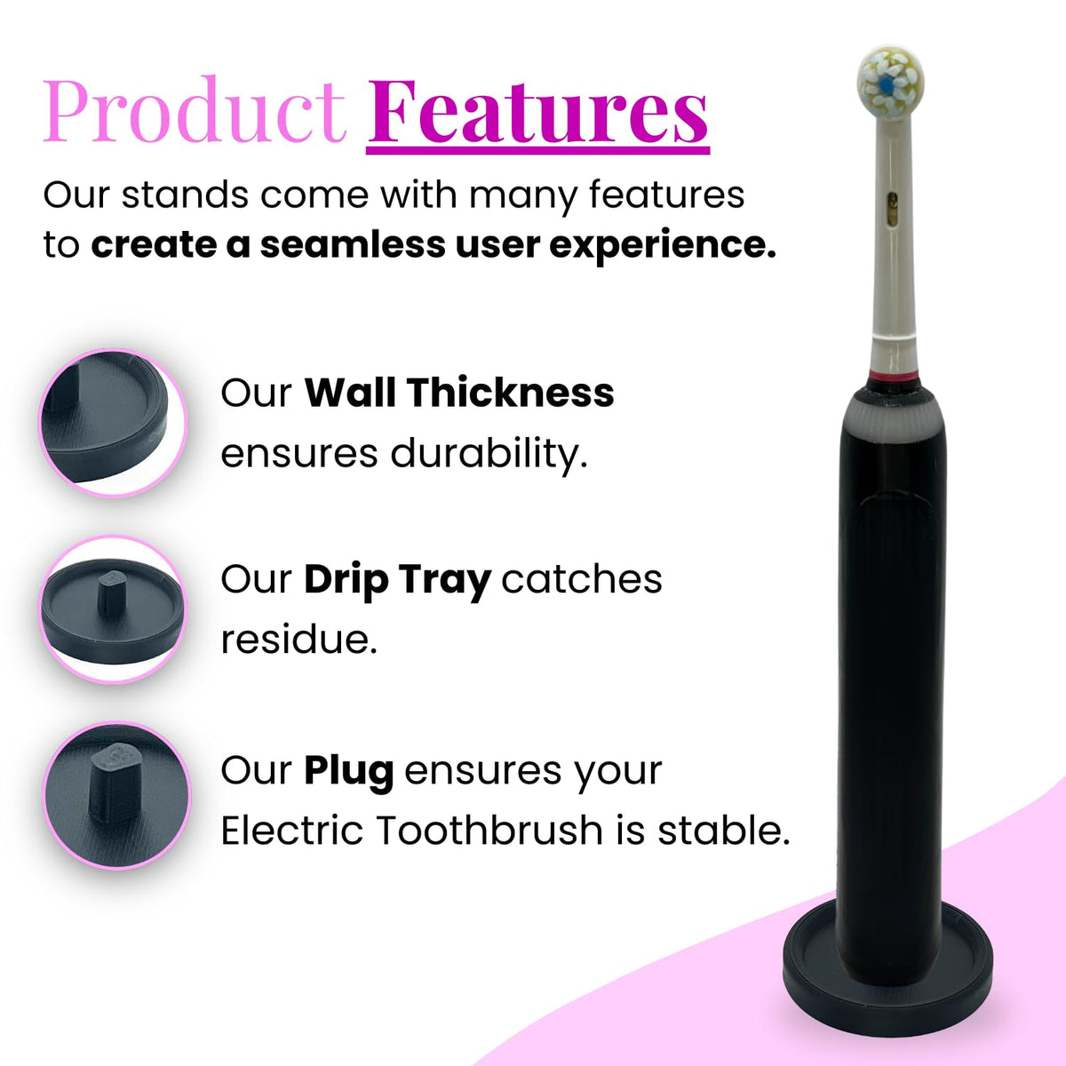 Oral Care Brand Electric Toothbrush Stand & Drip Tray Black, Single - image 3