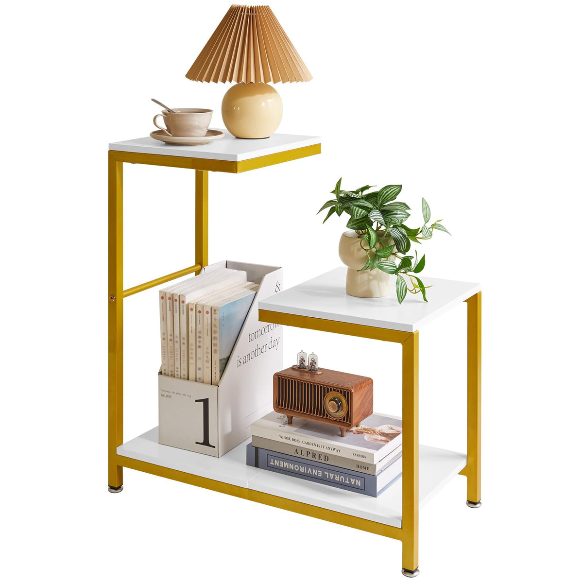 Aibiju G-Shaped Side Table, Sofa Side Table Corner End Tables for Living Room, Couch, Bedroom, Balcony Flower Stand, White YD-TM053W - image 1