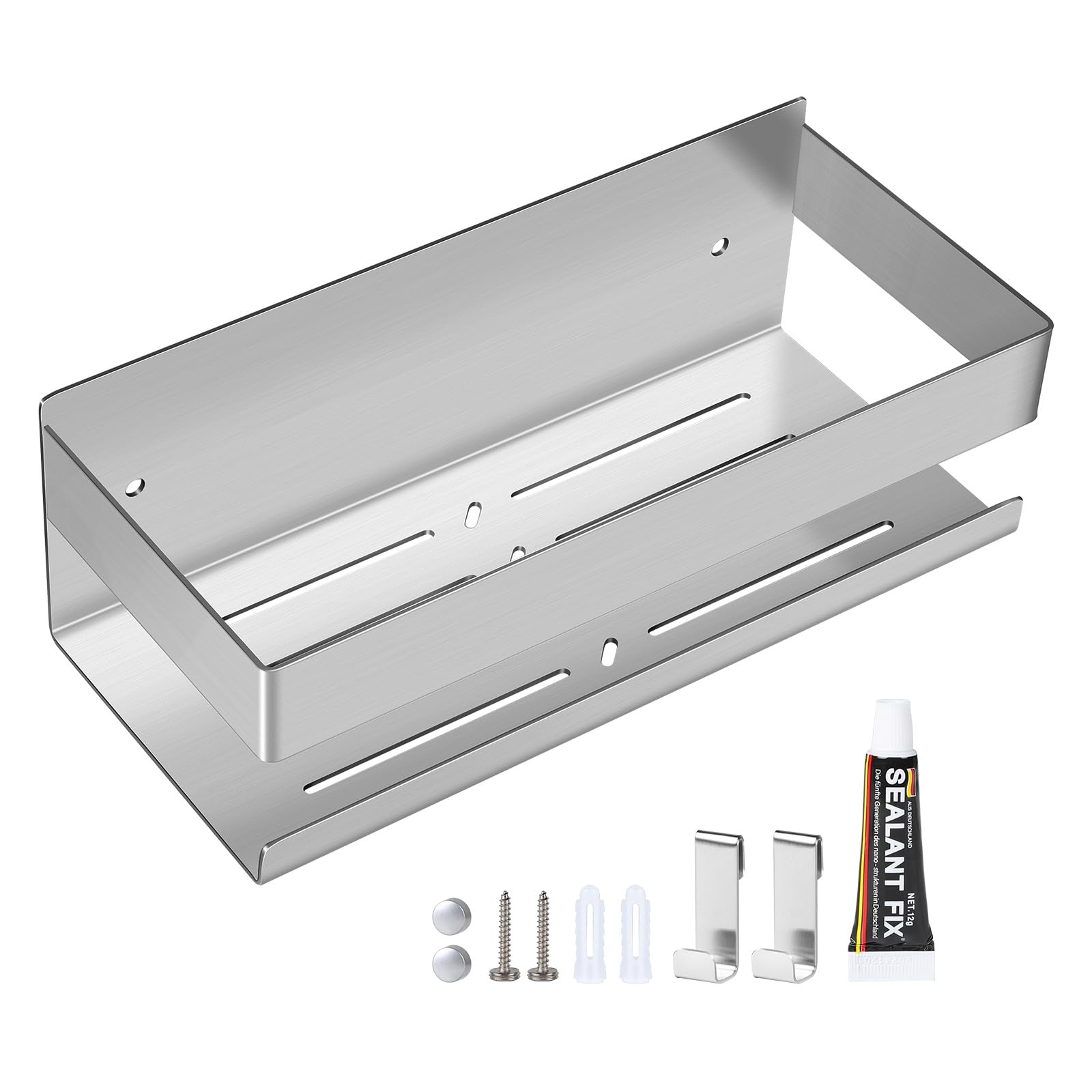 EXLECO Shower Shelf – No Drilling Stainless Steel Bathroom Caddy with Hooks