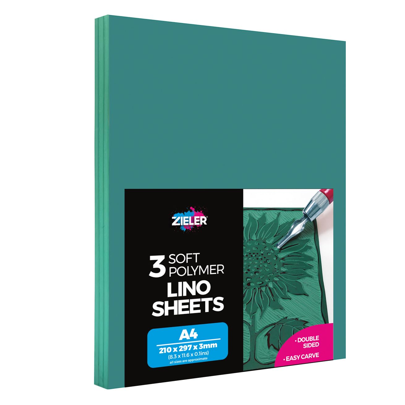 Zieler A4 Lino Printing Block Sheets – Easy-Carve Soft Polymer (Pack of 3)
