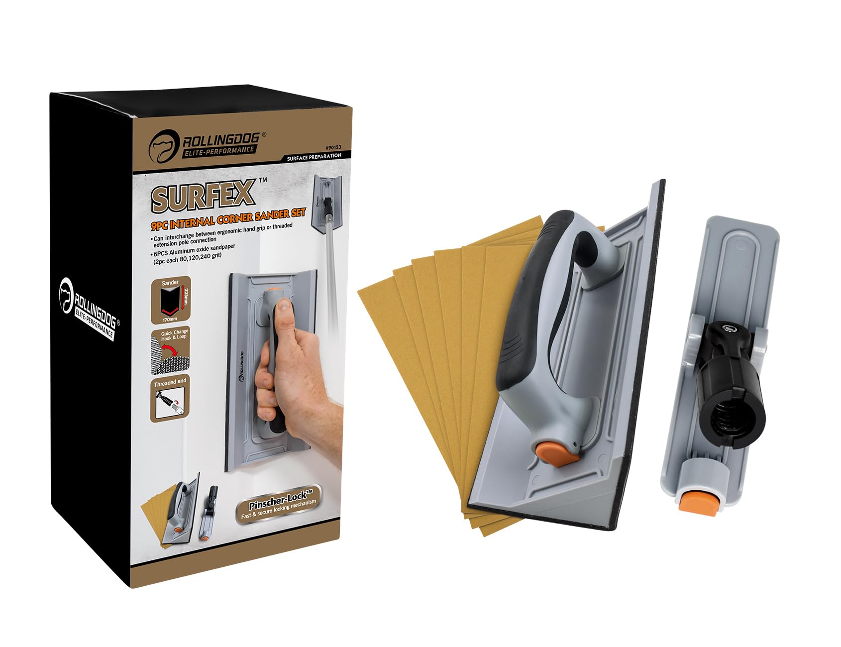 ROLLINGDOG Corner Drywall Sander with 6PC Oxide Mesh Sandpaper Set
