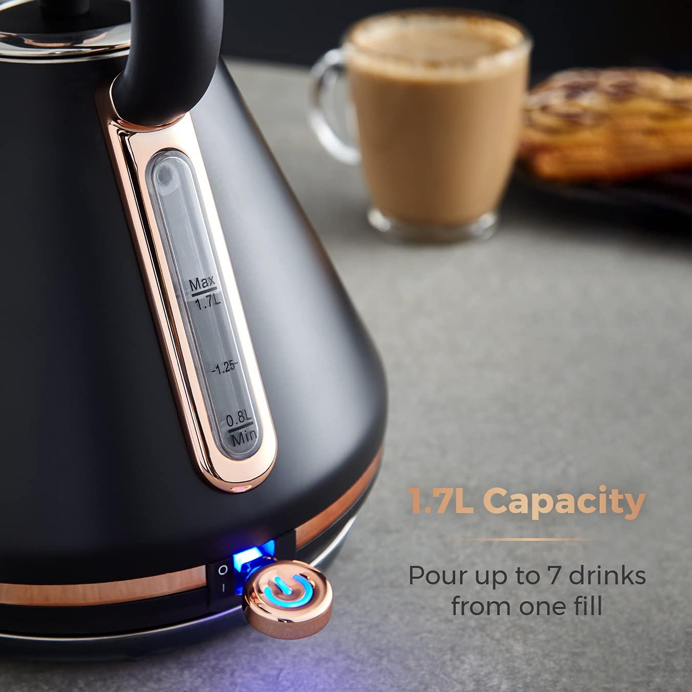 Tower Cavaletto Pyramid Kettle | 1.7L Rapid Boil | Black & Rose Gold
