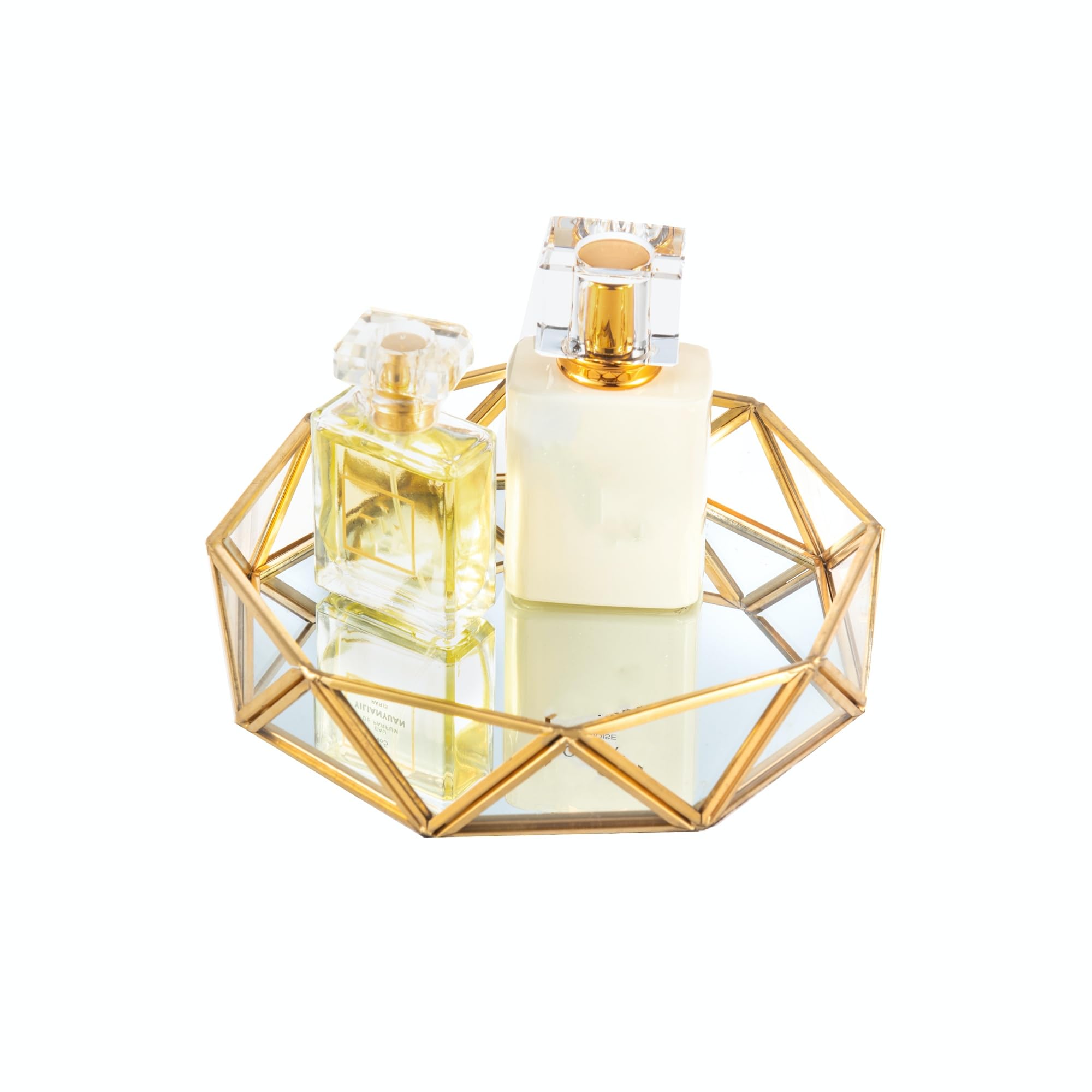 Feyarl 7-Inch Gold Mirrored Vanity Tray | Glass Jewelry & Makeup Organizer