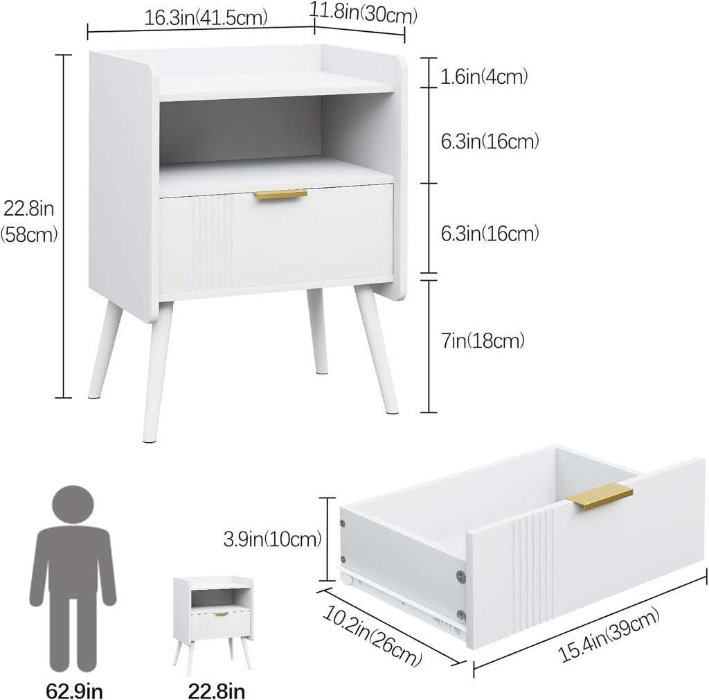 Bedside Table, Nightstand, Bed Side Table with Wood Decorated Drawers - image 2