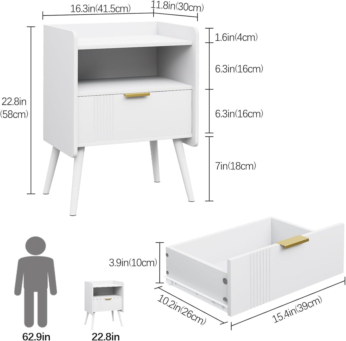 Bedside Table, Nightstand, Bed Side Table with Wood Decorated Drawers - image 2